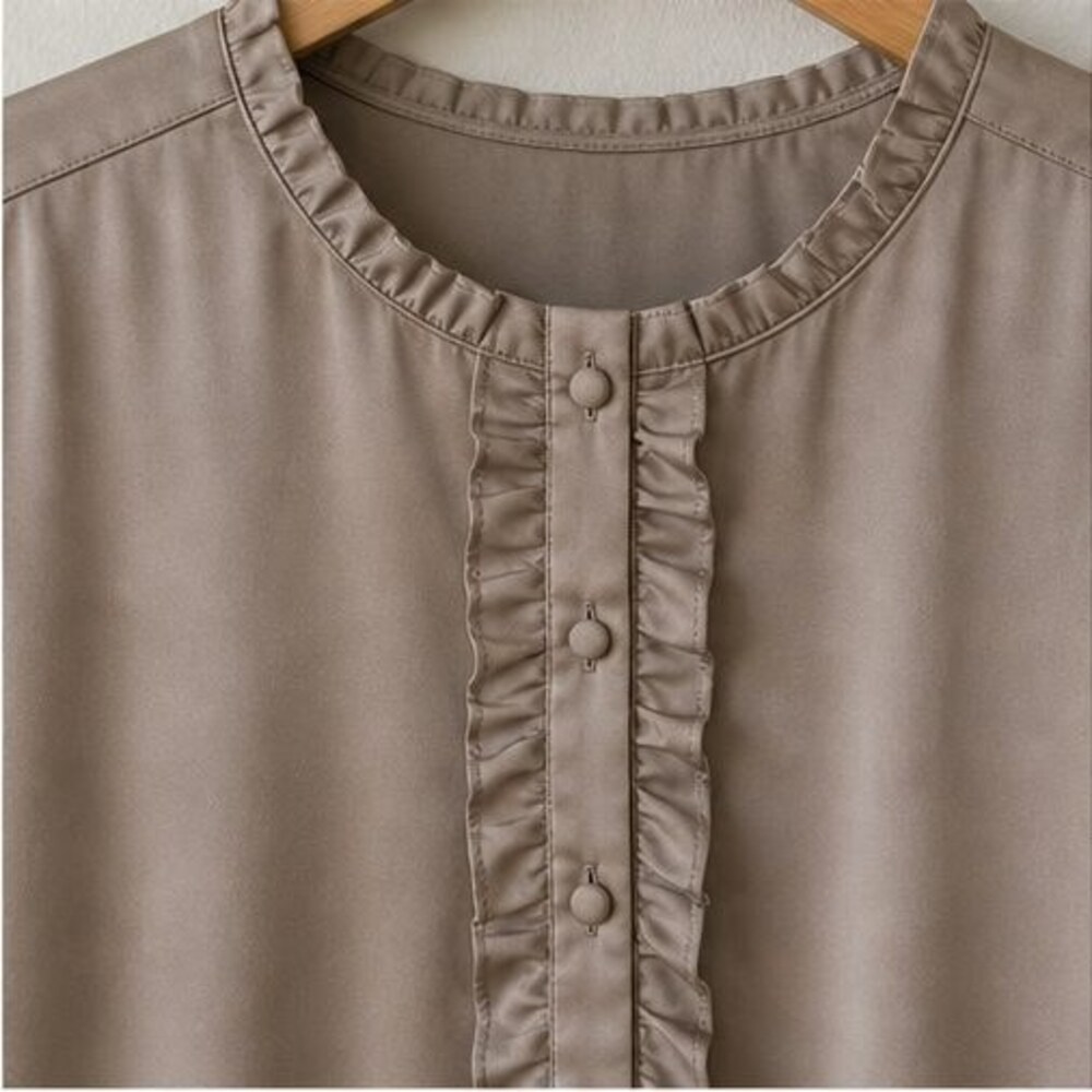 Taupe Ruffle Blouse - Picture 4 of 6